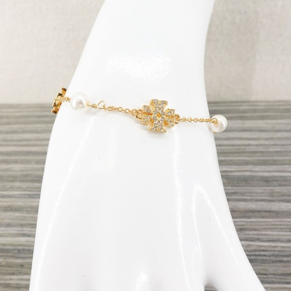 Tory Burch Gemstones and Pearl Bracelet Gold OS - Picture 6 of 16